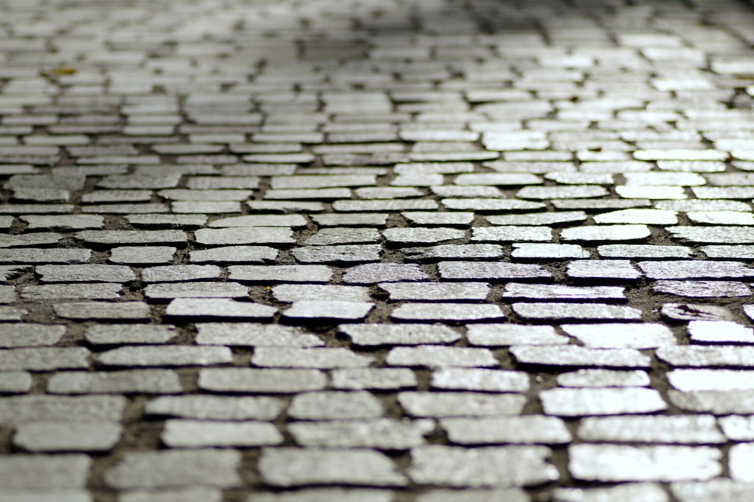 Close-up view of a cobblestone pavement showcasing intricate texture and pattern.